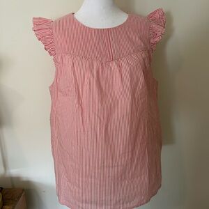 NEW J Crew Ruffle Trim Sleeveless Pink & white  Blouse Medium